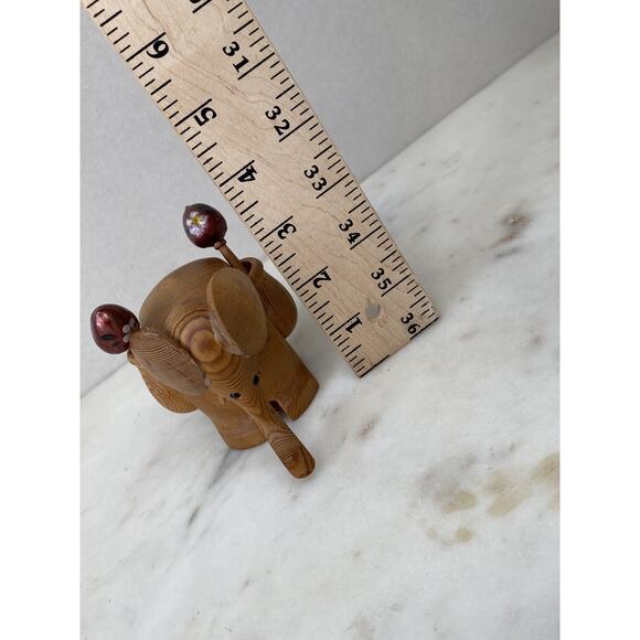 Hand Carved Wood Elephant Toothpick Holder Figurine Handpainted Maracas Trinket - Picture 2 of 11